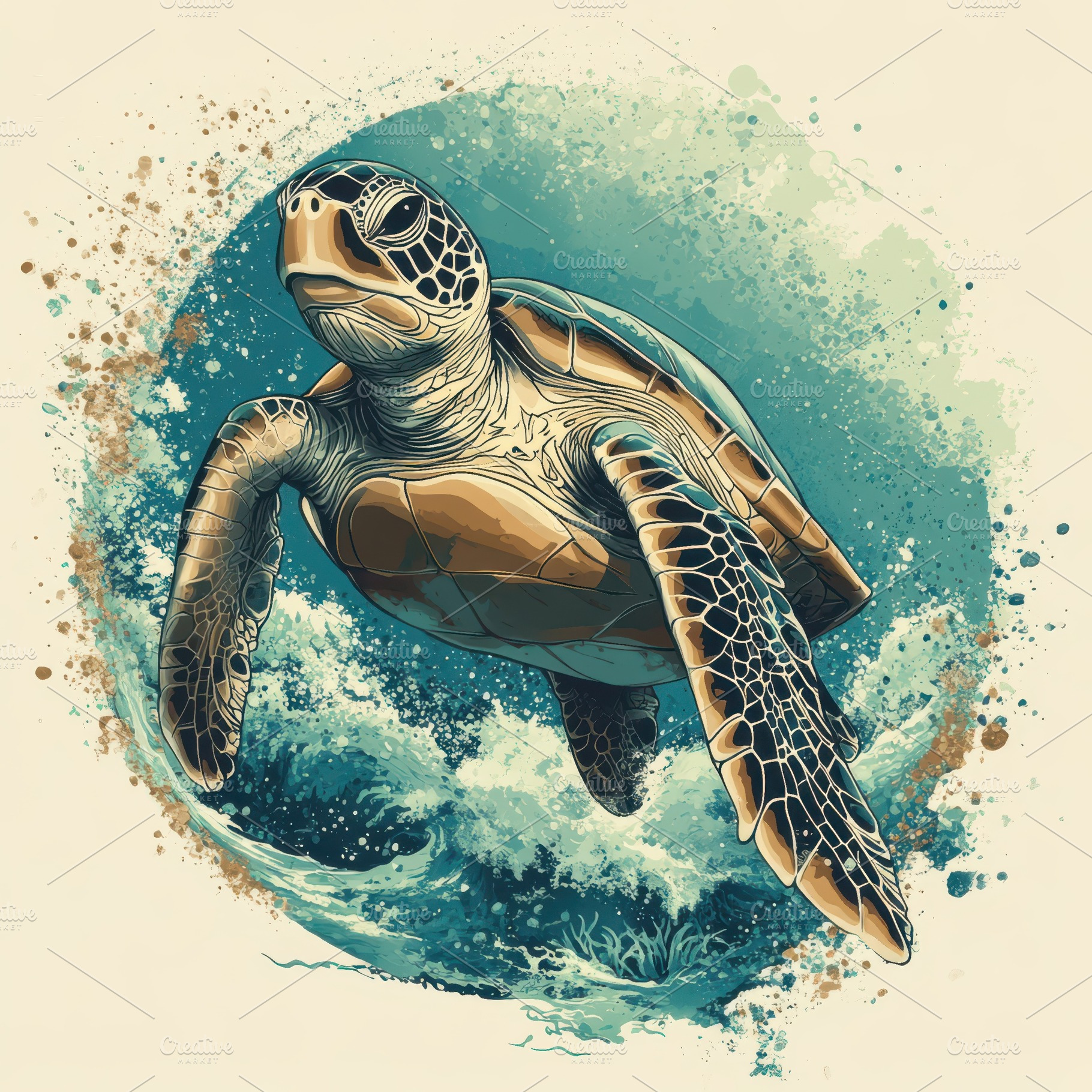 Majestic Sea Turtle Ocean Waves Arti, an Animal Photo by Pixeness Studio