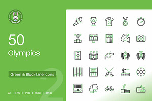 Olympics Green & Black Line Icons, an Icon by IconBunny