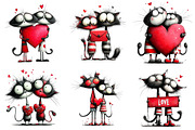 Valentine Romantic Cat Couple, an Illustration by Craft Nest (Thumbnail 2 of 9)