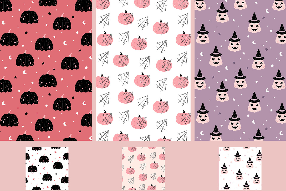 Pink Halloween clipart & patterns, a Seasonal Illustration by JulzaArt (Photo 7 of 14)