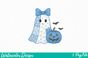 Retro Blue Denim Ghost Png, an Illustration by Watercolor design (Thumbnail 1 of 3)