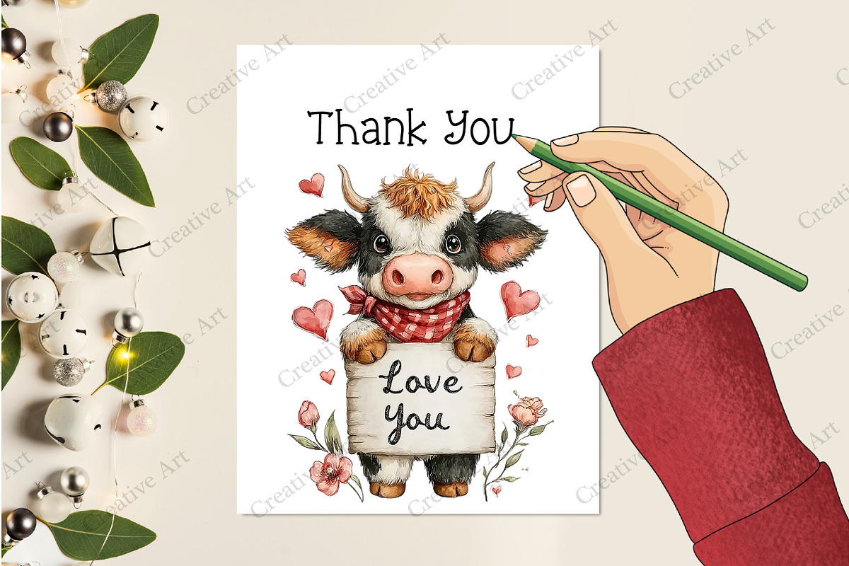 Valentine Highland Cow Clipart, an Illustration by Creative Art (Photo 2 of 9)