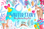 Christmas Deer Watercolor Clipart, an Animal Illustration by RabbitAndPencil (Thumbnail 1 of 9)