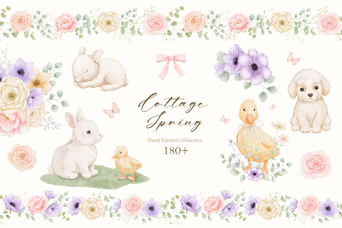 Cottage spring watercolor animals, a Decorative Illustration by ElenaPlatovaArt (Photo 1 of 20)