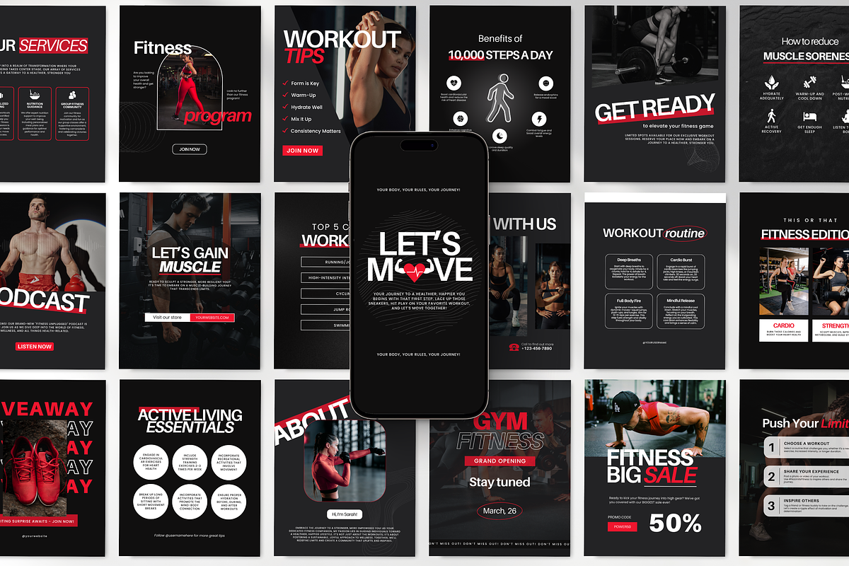 Fitness Instagram Templates Bundle, a Social Media Template by DigiPax (Photo 1 of 12)