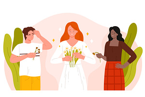 Jealousy and Flowers Among Three, a Person Illustration by Flashvector