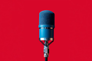 blue mic against a red background, generative AI, a Photo by Nito