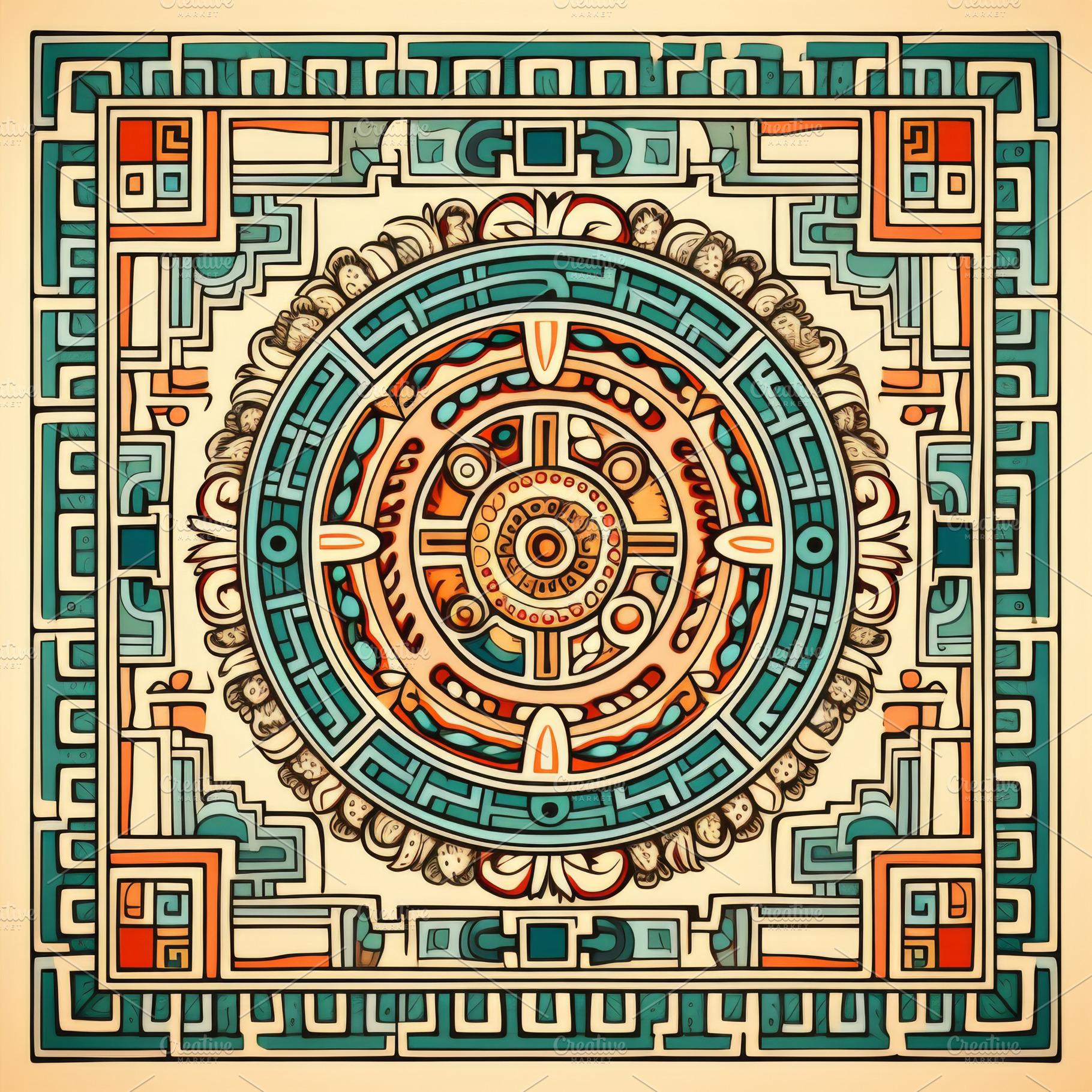 Native American traditional pattern with intricate circular desi, a Photo by Dvoevnore photos