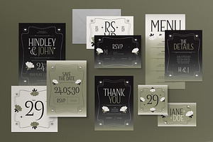 Black Green Wedding Invitation Set, a Card Template by graphicook