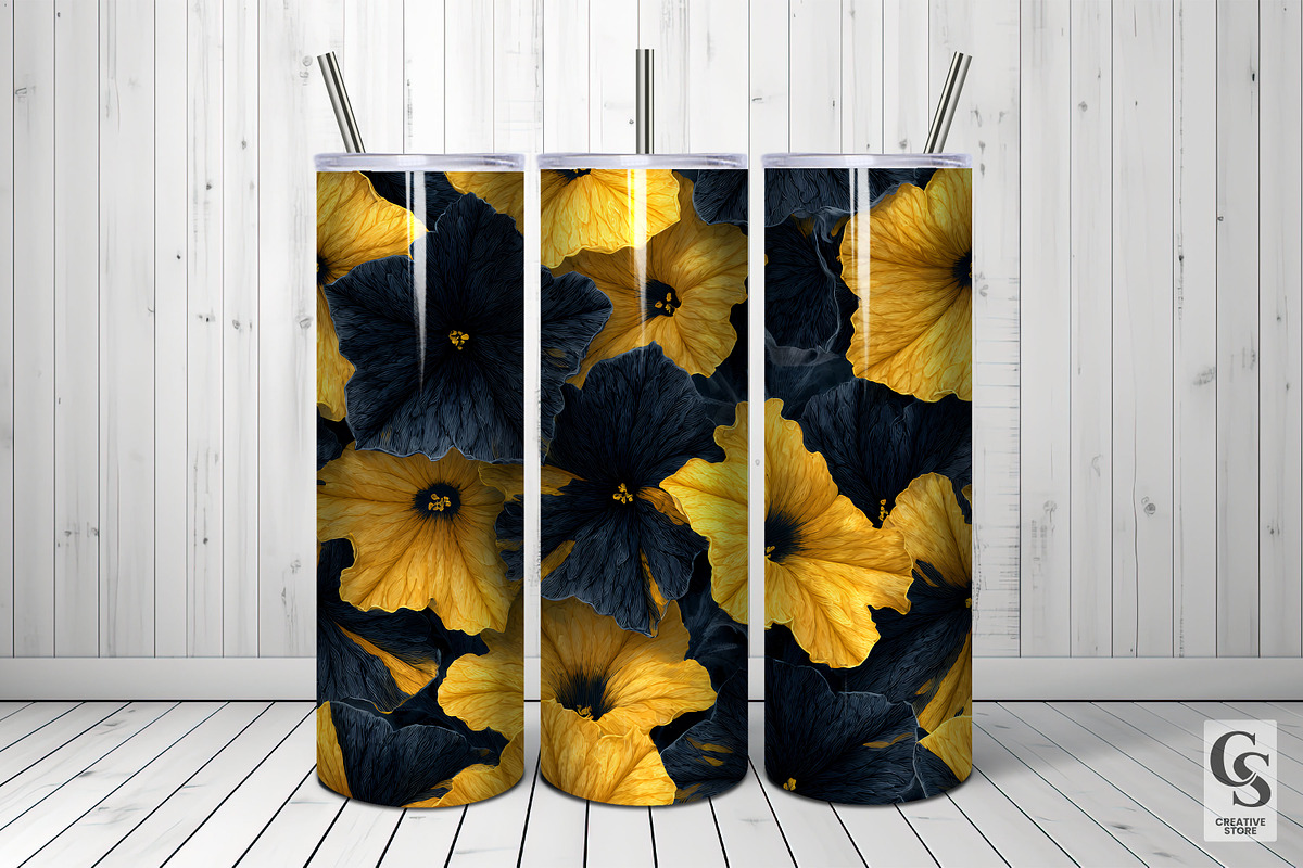 Black & Yellow Petunia Flower Papers, a Pattern Graphic by Creative Store (Photo 2 of 4)