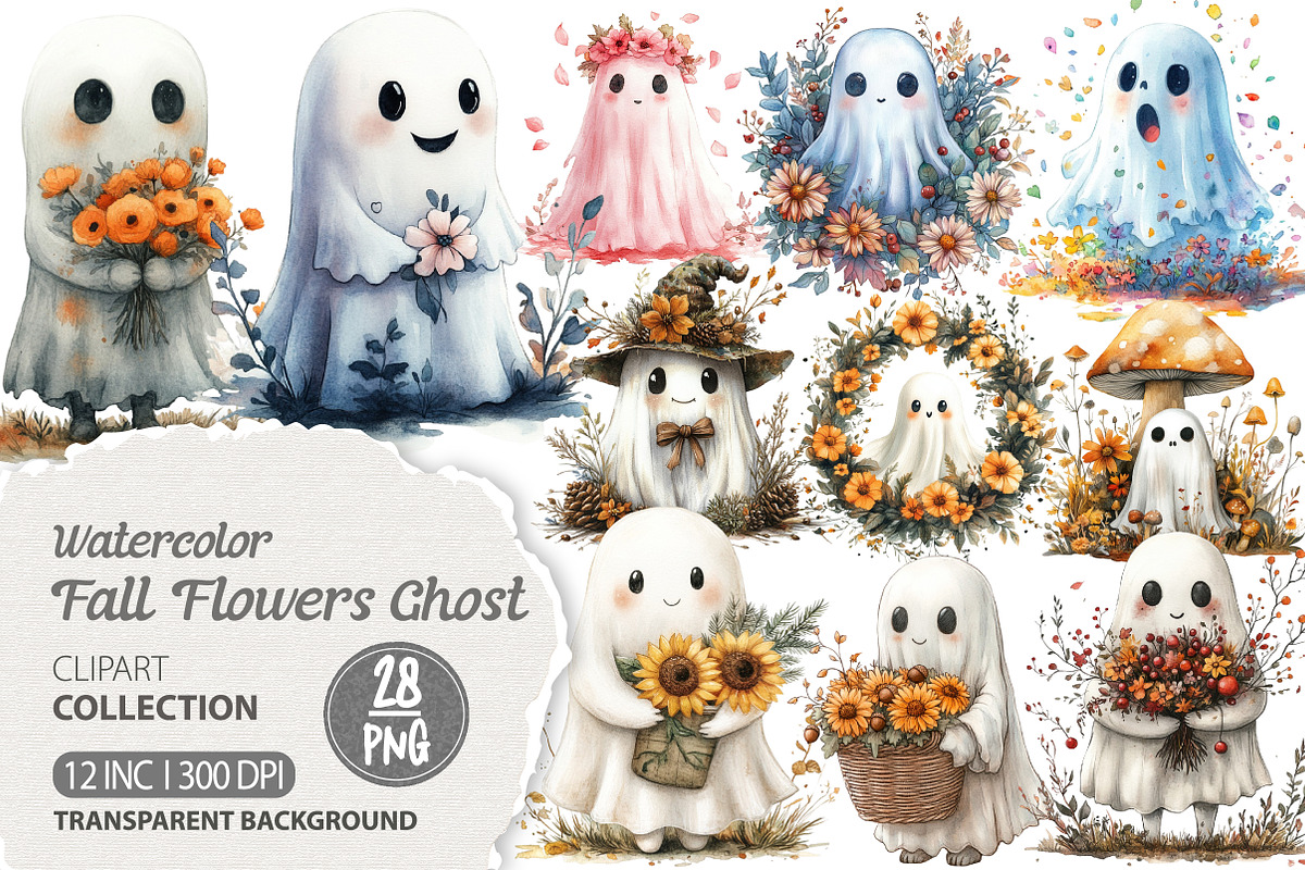 Halloween Fall Flowers Ghost Clipart, an Illustration by Dream Creation (Photo 1 of 6)