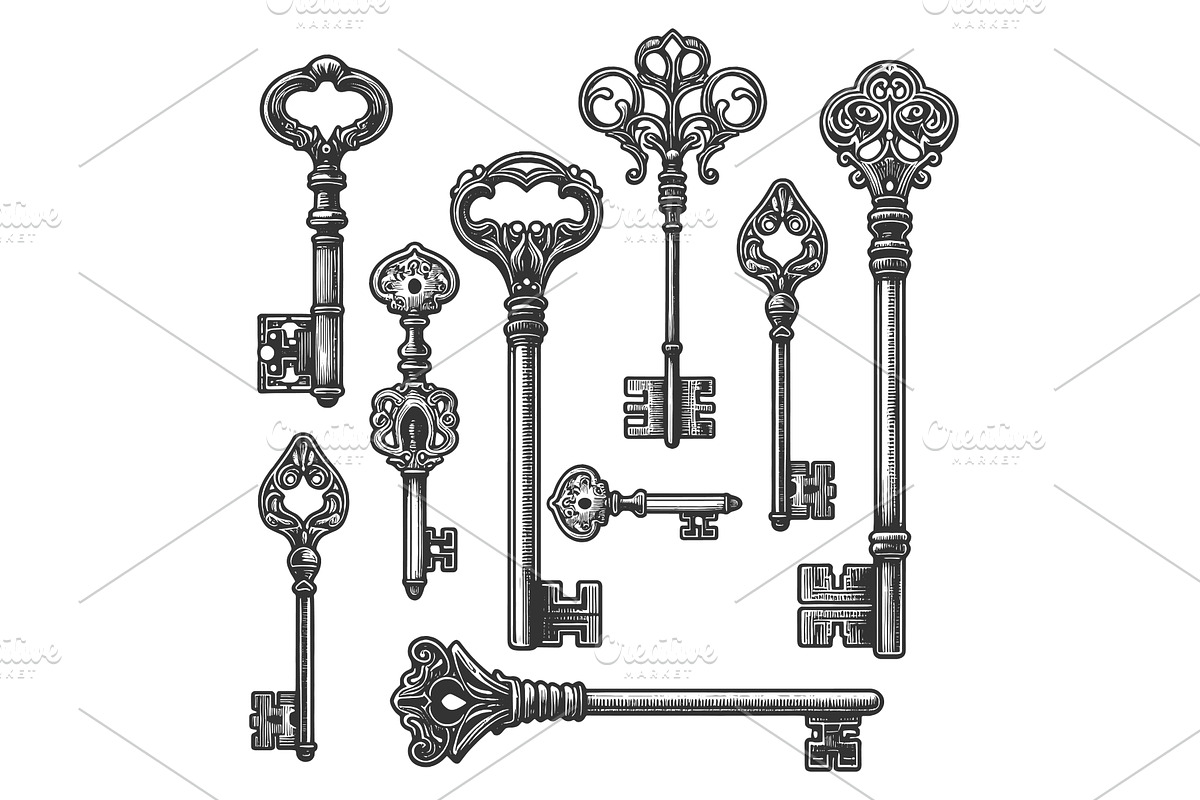 Ornate Skeleton Keys engraving, an Illustration by AlexArt