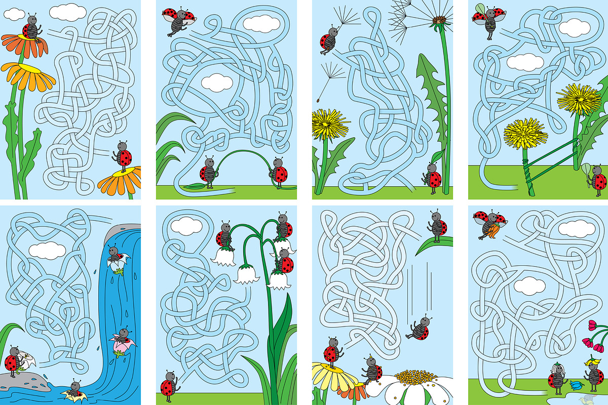 Set 125 - 8 Ladybug mazes, an Illustration by Little Bird (Photo 2 of 4)