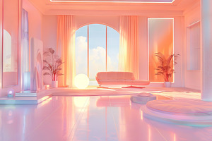 Surreal Pastel Sunrise Room ai, an Architecture Photo by Ocean Digital Art