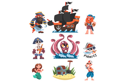 Pirates or Buccaneer with Ship, Sea, a Person Illustration by TopVectors