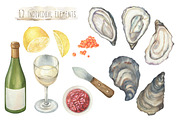 Wine&Oysters watercolor set, an Illustration by PS_patterns (Thumbnail 2 of 4)
