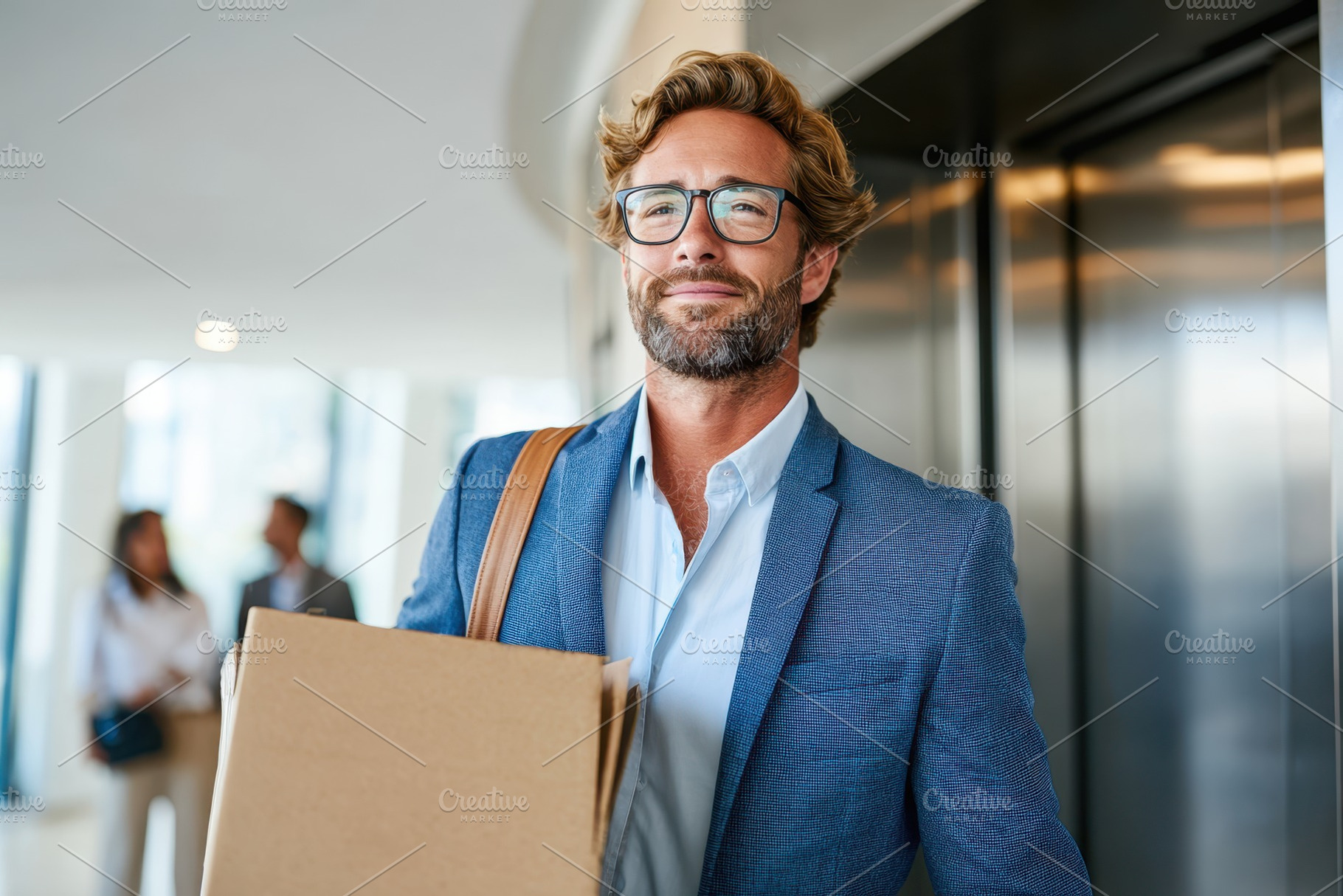 Fired man leaving office with box, a Person Photo by AlyaAnd