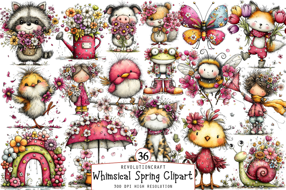Whimsical Spring Clipart Bundle, an Illustration by OK Design (Photo 1 of 6)