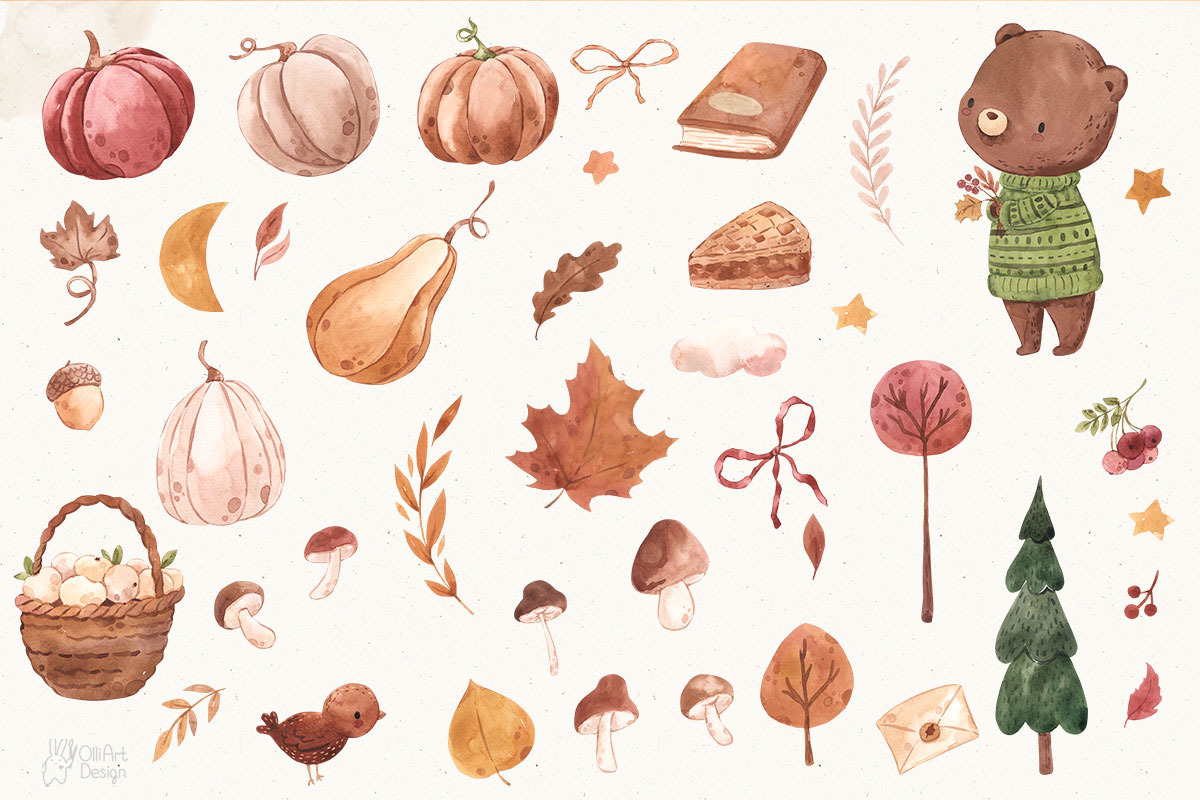 COZY AUTUMN Watercolor clipart, an Object Graphic by OlliArtDesign (Photo 2 of 5)