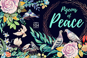 Watercolor Pigeons of Peace, an Animal Illustration by Graphobia (Thumbnail 1 of 6)