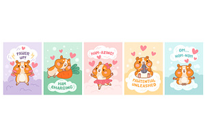 Cartoon hamster characters cards, an Animal Illustration by YummyBuum