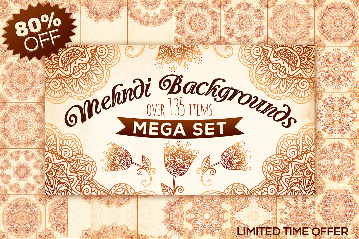 Mehndi Backgrounds BIG set, a Pattern Graphic by Art of Sun (Photo 1 of 12)