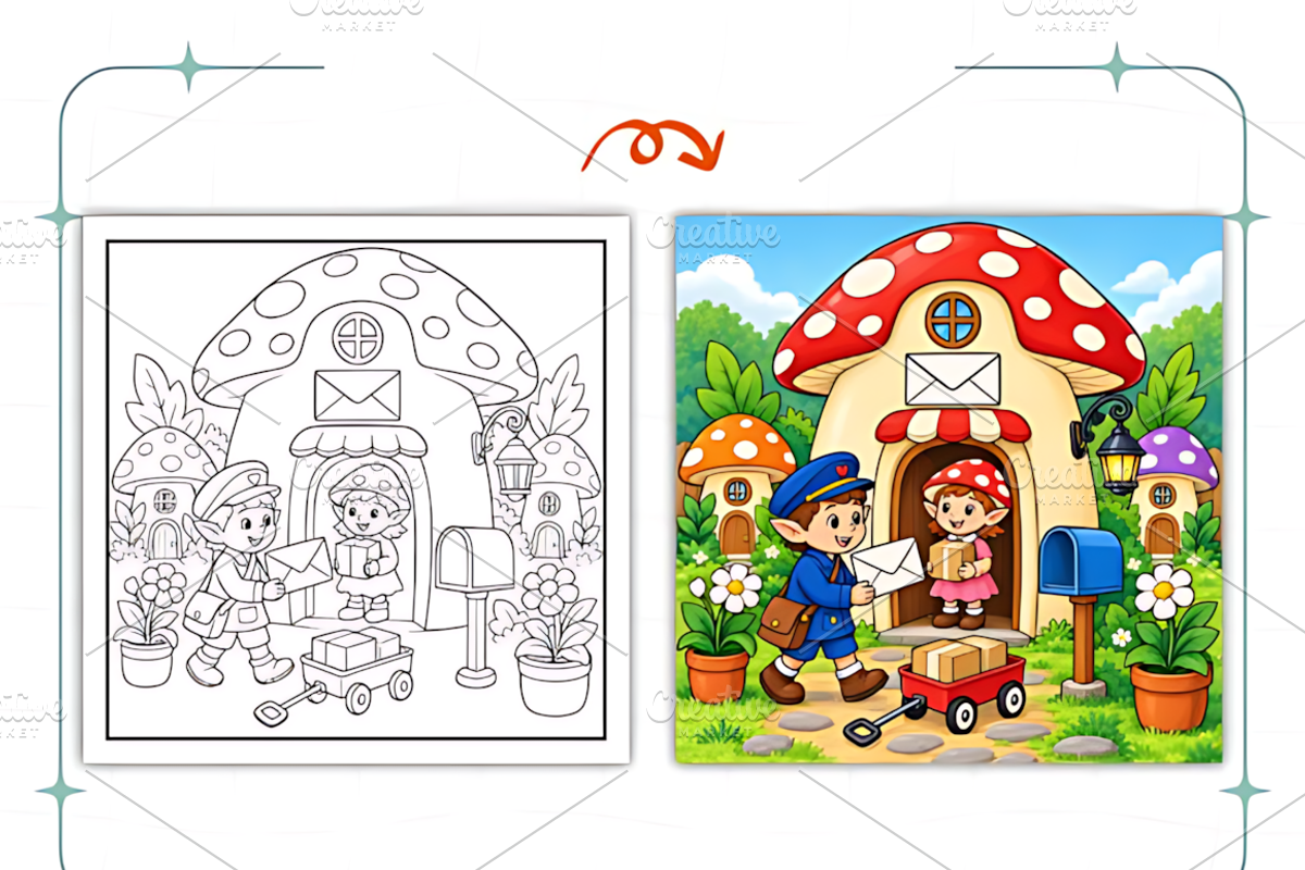 Mushroom Village Coloring Book, a Decorative Illustration by Coco Bloom (Photo 3 of 8)