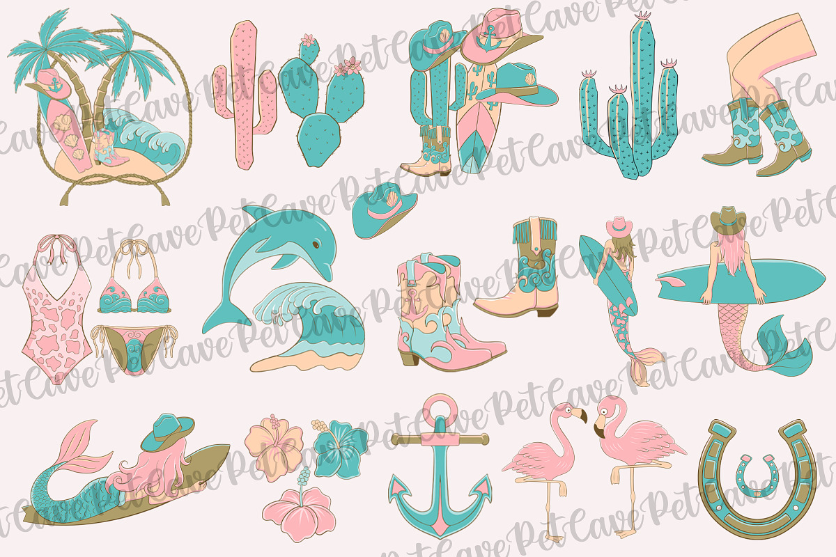 Coastal Cowgirl Clipart PNG Set, an Illustration by Pet Cave (Photo 3 of 5)