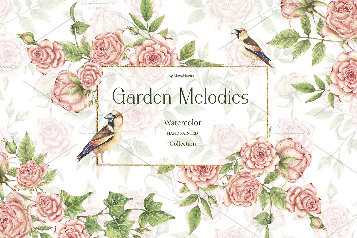 Watercolor Garden Melodies, a Decorative Illustration by MayaNavits (Photo 1 of 10)