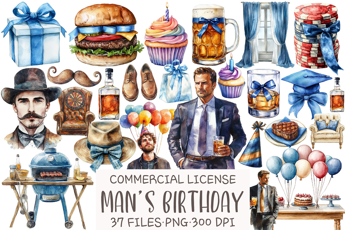 Man’s Birthday Clipart, an Illustration by OK Design (Photo 1 of 5)