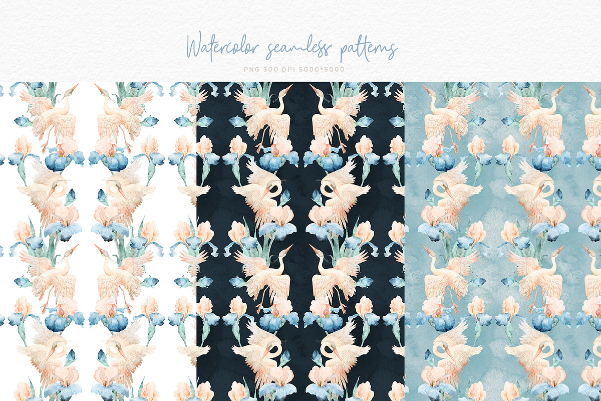 Watercolor Irises Flowers and Herons, an Illustration by Alamella (Photo 9 of 15)