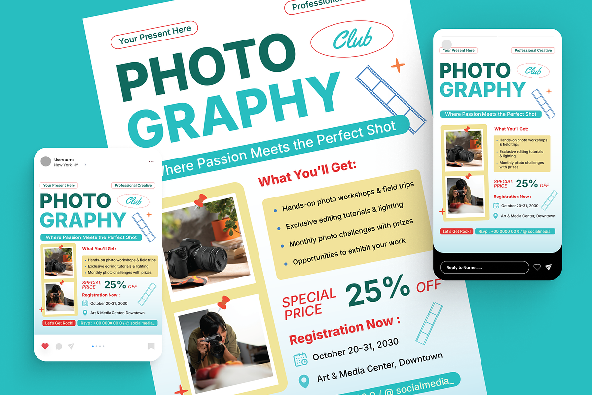 Photography Club Flyer Template, a Flyer Template by Annora Studio (Photo 2 of 6)