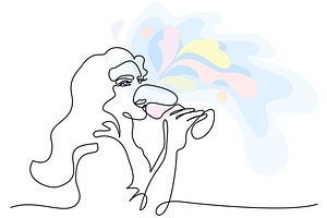 Girl drinks wine or champagne from, a Person Illustration by Valenty