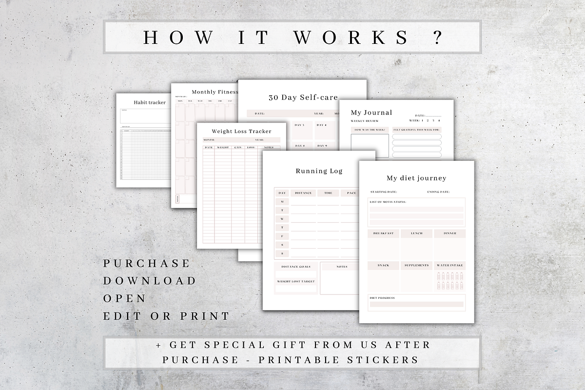 Printable Fitness Planner & Journal, a Stationery Template by BRANDcontent (Photo 6 of 6)