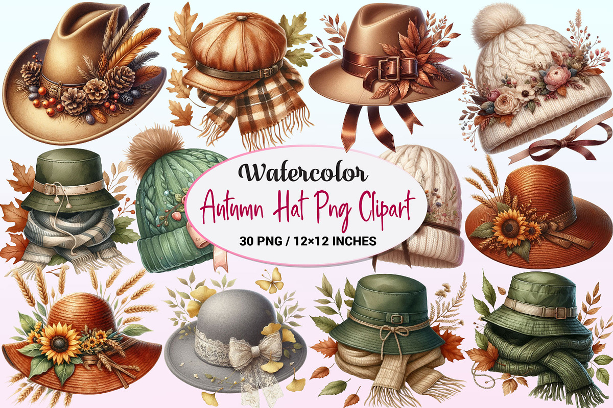 Watercolor Autumn Hat Clipart Bundle, a Graphic by CitraGraphics (Photo 1 of 4)