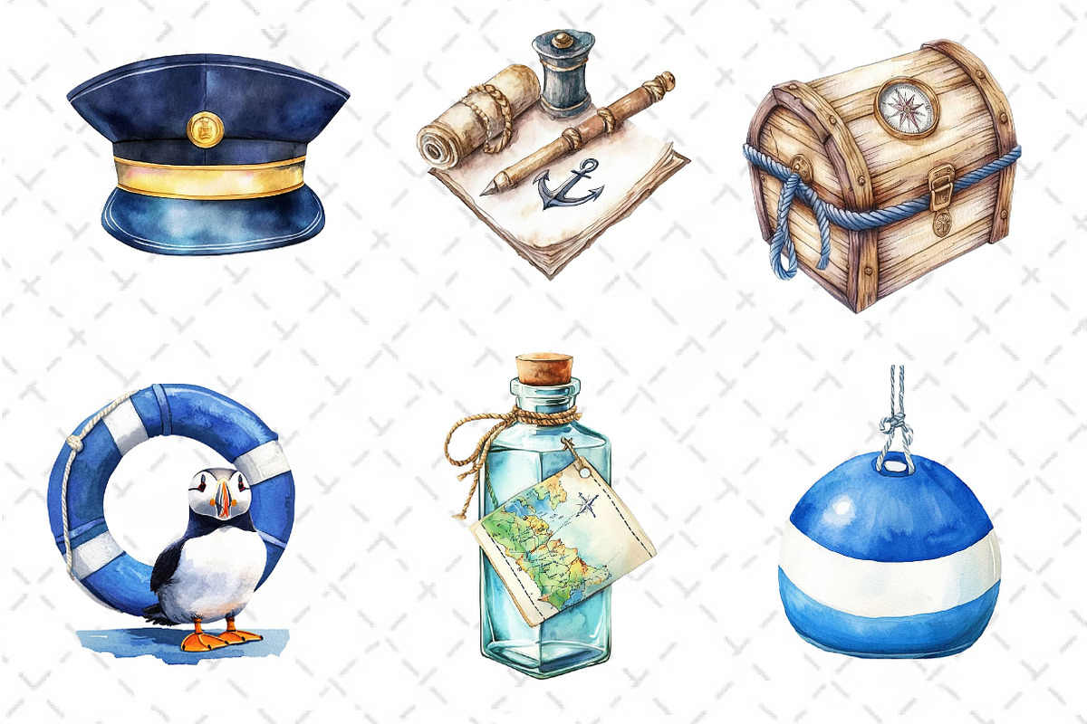 Watercolor Blue Nautical Collection, an Illustration by Dream Creation (Photo 3 of 6)