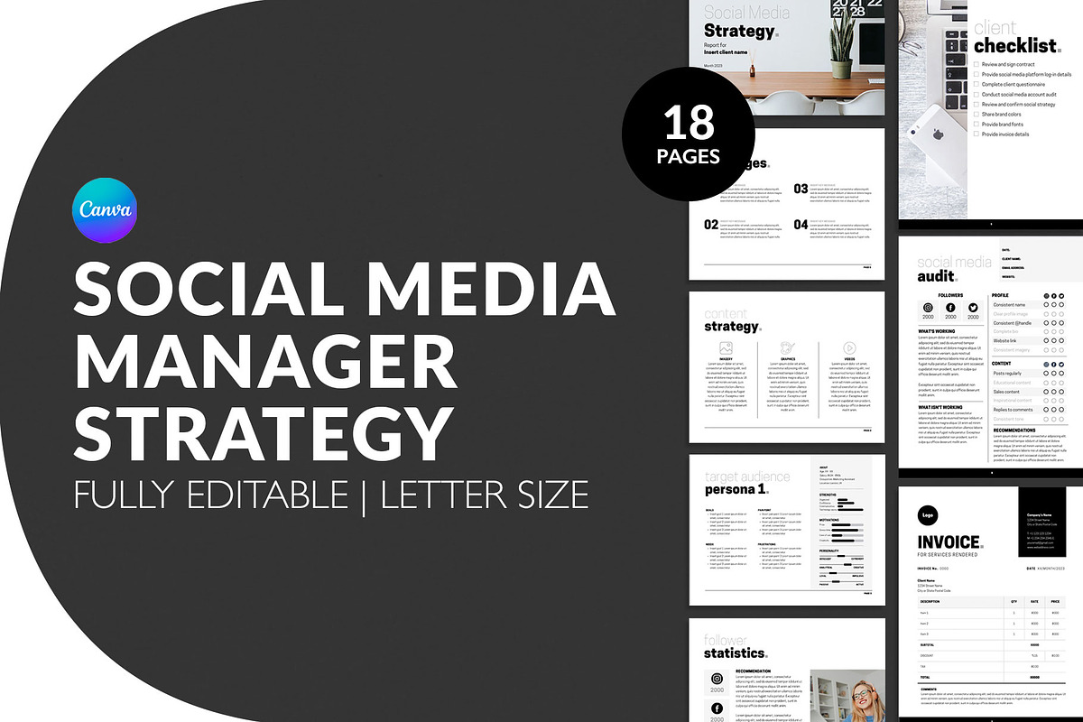 Black Social Media Strategy Template, a Presentation Template by InkBlue Templates (Photo 1 of 4)