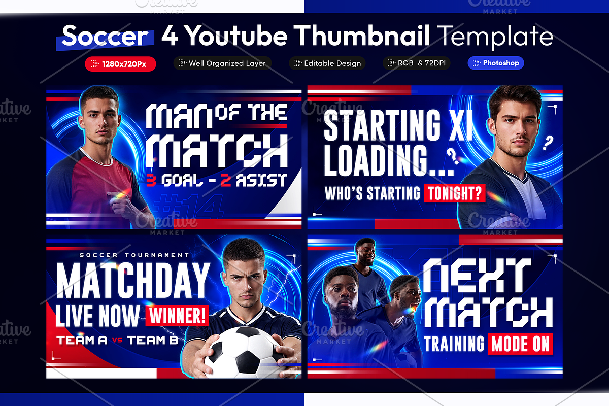 Football YouTube Thumbnail Pack, a Social Media Template by OnurDemircan (Photo 1 of 6)