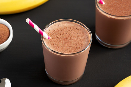 Homemade Chocolate Banana Smoothie, side view., a Food & Drink Photo by LiudmylaChuhunova