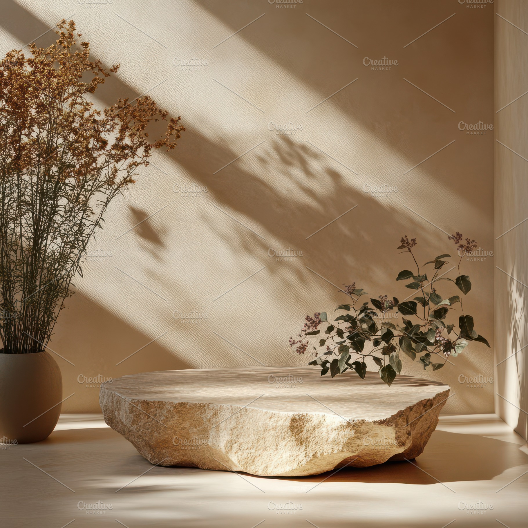 Stone pedestal with dried flowers an, a Background Photo by Pixeness Studio