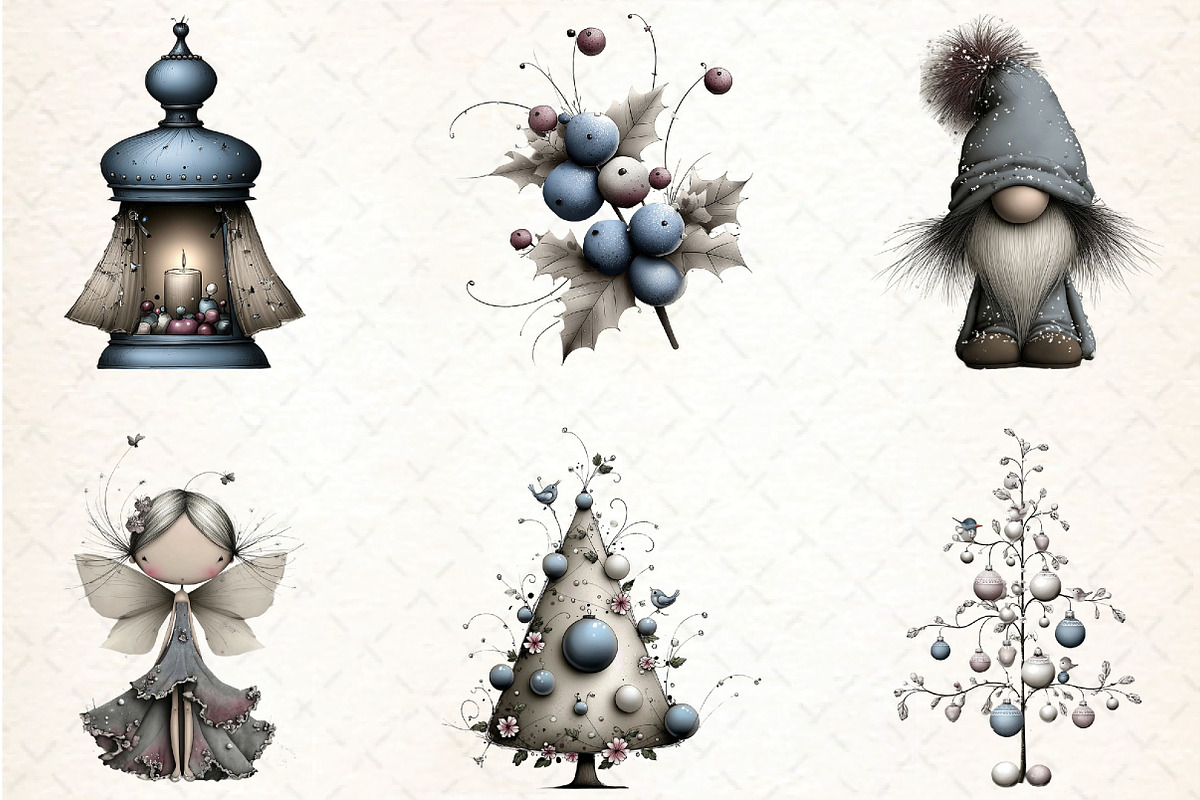 Whimsical Icy Blue Christmas Bundle, an Illustration by DreamCafeArt (Photo 3 of 6)