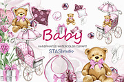 Baby Girl Watercolor Clipart, a Decorative Illustration by STASIstudio (Thumbnail 1 of 3)
