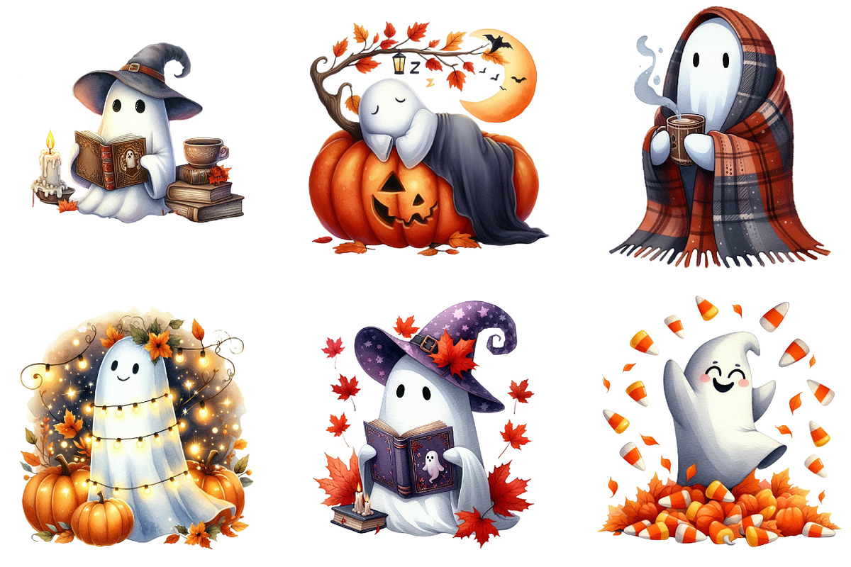 Ghost Fall Halloween Watercolor Clip, an Illustration by DreamArtGraphic (Photo 4 of 5)