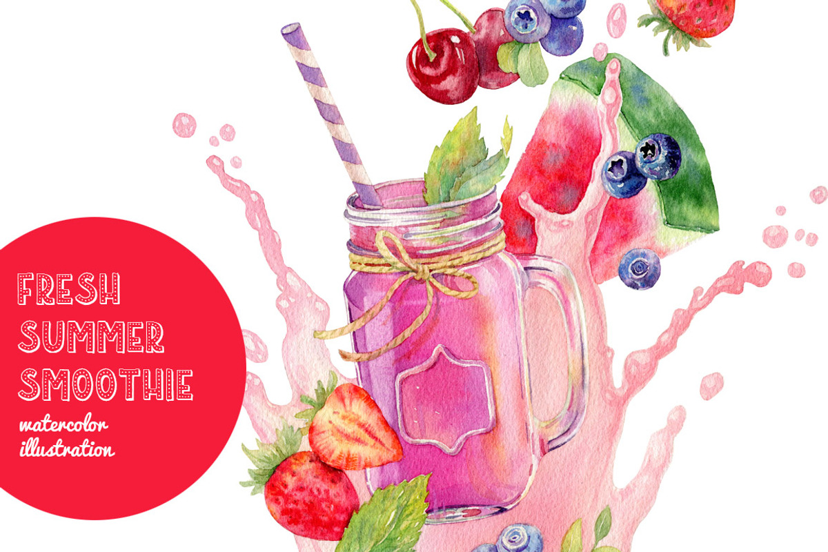 Smoothie in mason jar, a Food Illustration by Natasha Koltsova (Photo 1 of 2)