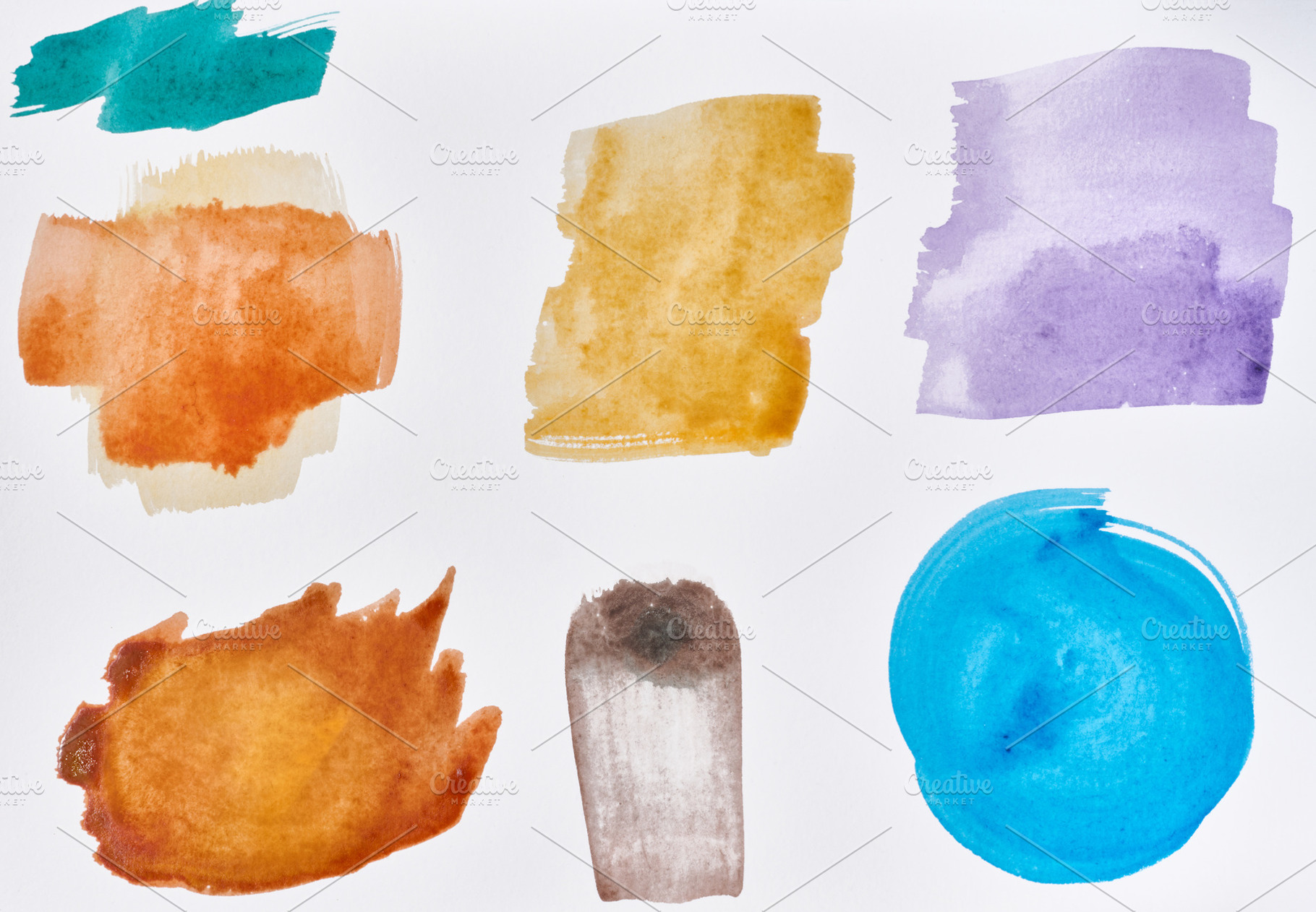 Multicolored watercolor brushstrokes and spots of various shapes, an Abstract Photo by ndanko