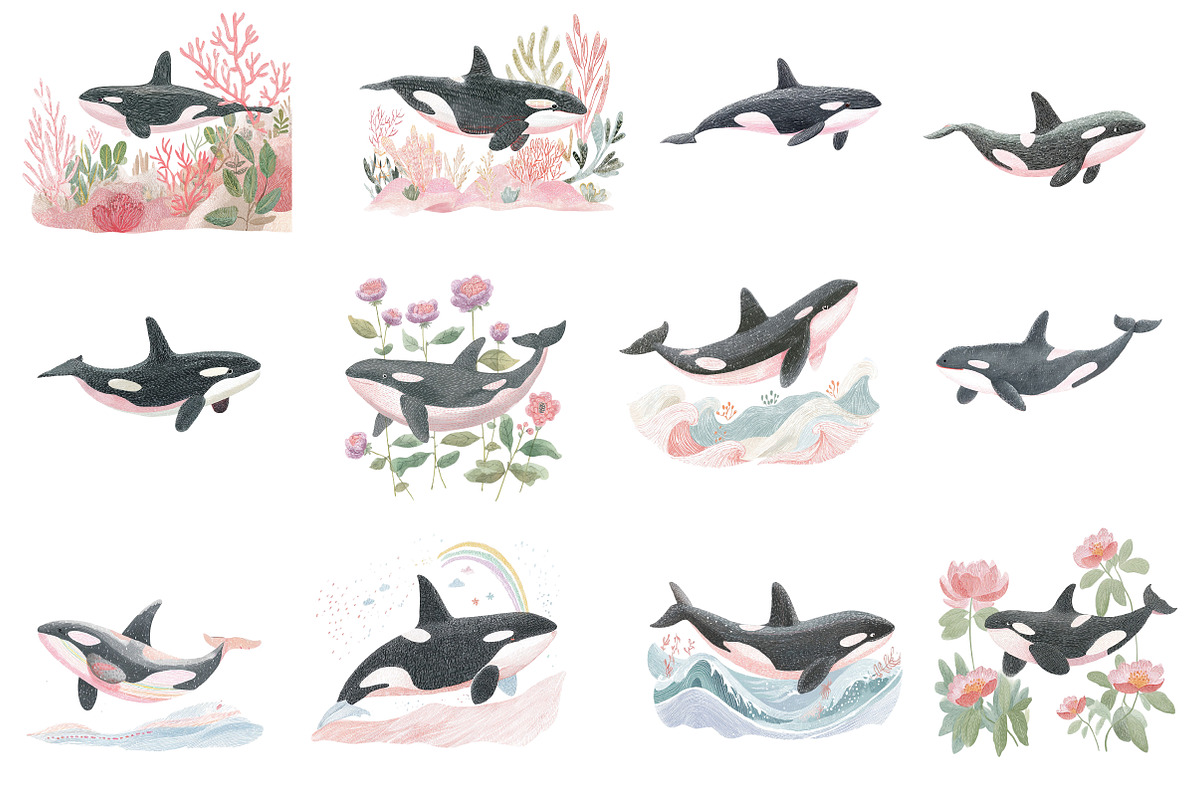 Watercolor Orca Clipart, an Illustration by Designworld (Photo 2 of 5)
