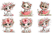 Whimsical Summer Cat Clipart, an Illustration by SinaCreation (Thumbnail 3 of 7)