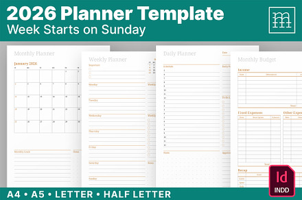 2026 Planner Template (P047-26-S), a Stationery Template by mikhailmorosin