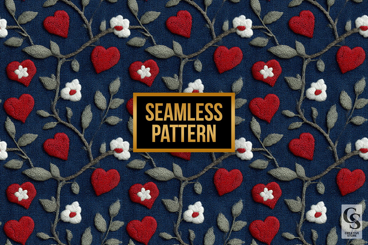 Patriotic Floral Hearts Embroidery, a Pattern Graphic by Creative Store (Photo 4 of 5)