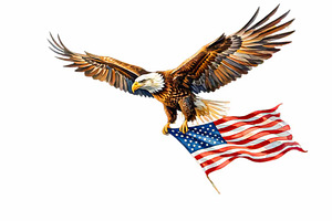 Flying Bald Eagle Watercolor PNG, an Animal Illustration by VetalStock